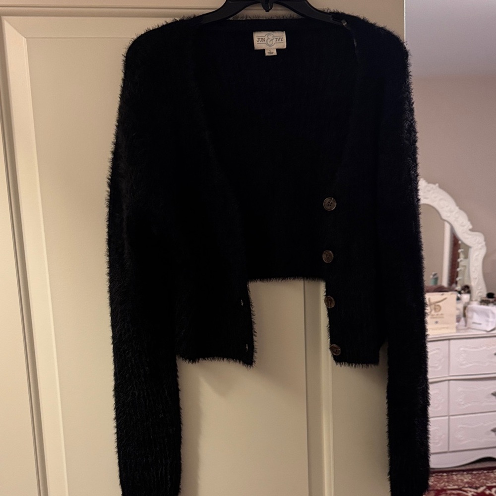 Black Fuzzy Cardigan Sweater